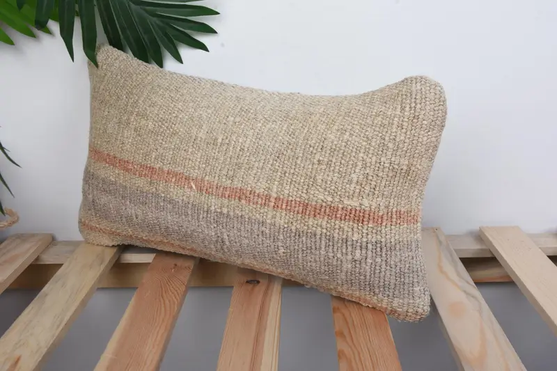 Cushion Cover, Boho Pillow Sham Cover, Kilim Pillow Cover, Seat Cushion Case, 8x16 Beige Pillow Sham, Pillow for Sofa - 5
