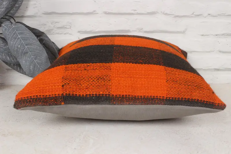 Kilim Pillow, Bench Cushion, Cushion Case, Tapestry Cushion Case, Ethnic Throw Cushion Cover, 14x14 Orange Pillow, Gift Pillow, Turkish Pillow - 5