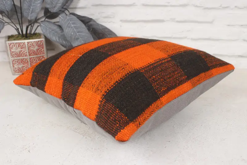 Kilim Pillow, Bench Cushion, Cushion Case, Tapestry Cushion Case, Ethnic Throw Cushion Cover, 14x14 Orange Pillow, Gift Pillow, Turkish Pillow - 6