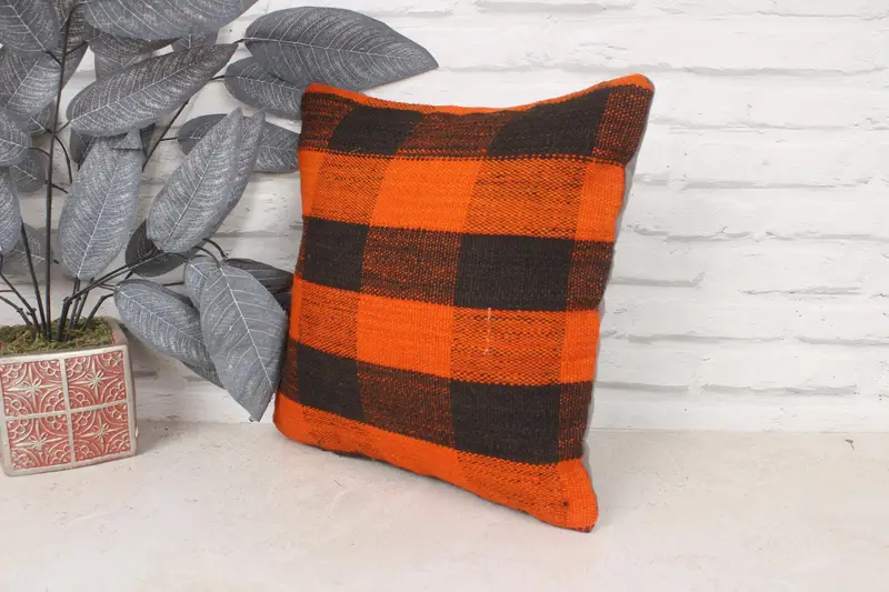 Kilim Pillow, Bench Cushion, Cushion Case, Tapestry Cushion Case, Ethnic Throw Cushion Cover, 14x14 Orange Pillow, Gift Pillow, Turkish Pillow - 4