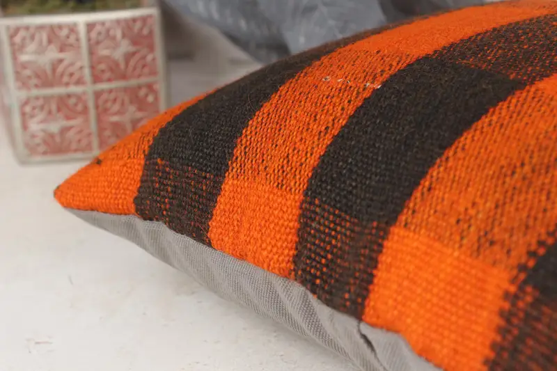 Kilim Pillow, Bench Cushion, Cushion Case, Tapestry Cushion Case, Ethnic Throw Cushion Cover, 14x14 Orange Pillow, Gift Pillow, Turkish Pillow - 7