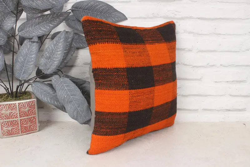 Kilim Pillow, Bench Cushion, Cushion Case, Tapestry Cushion Case, Ethnic Throw Cushion Cover, 14x14 Orange Pillow, Gift Pillow, Turkish Pillow - 3