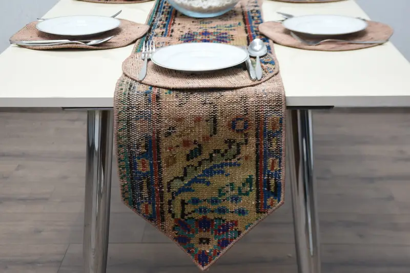 Böhmische Kreis-Tischsets, Dekor aus Baumwolle in Beige und Bronze