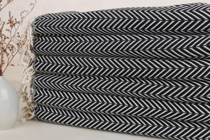 Personalized Chevron Towel Black and Beige, 40x71 Inches Organic Turkish Cotton