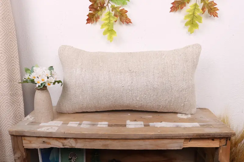Cushion, Outdoor Patio Cushion, Bright Cushion, 12x24 Beige Cushion Cover, Vintage Kilim Pillow, Kilim Pillow, Bench Cushion, Turkish Pillow - 1