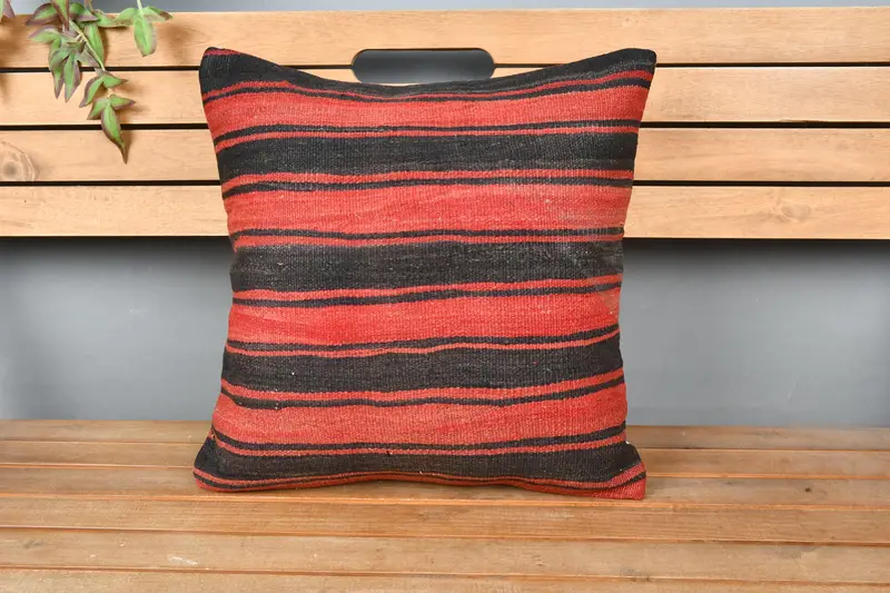 Turkish Pillow, Gift Pillow, Sustainable Pillow Cover, Indoor Pillow, Ethnical Kilim Rug Pillow, 18x18 Red Cushion Case, Cushion Cover - 6