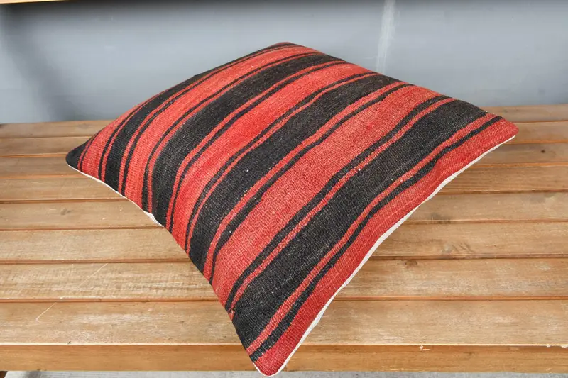 Turkish Pillow, Gift Pillow, Sustainable Pillow Cover, Indoor Pillow, Ethnical Kilim Rug Pillow, 18x18 Red Cushion Case, Cushion Cover - 2
