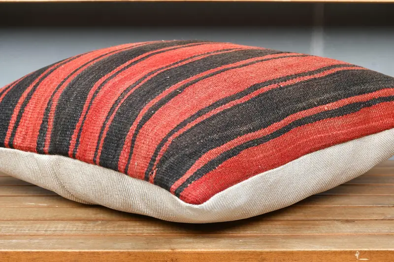 Turkish Pillow, Gift Pillow, Sustainable Pillow Cover, Indoor Pillow, Ethnical Kilim Rug Pillow, 18x18 Red Cushion Case, Cushion Cover - 4