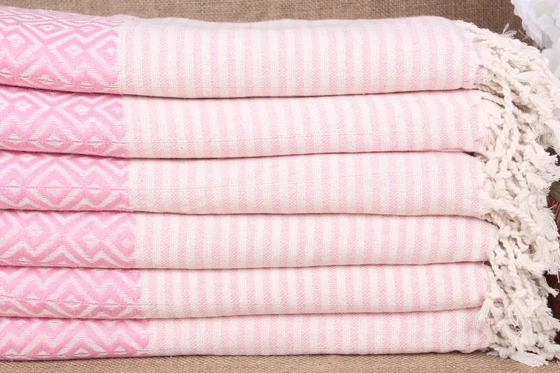 Toalla Turca Personalizada Diamante Rosa, Algodón Orgánico, Beige, 38x75 Pulgadas