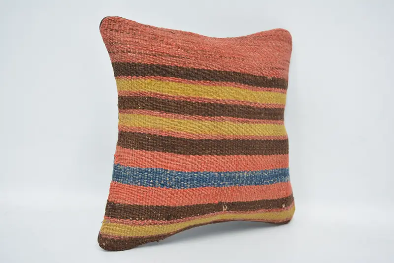 Red & Brown Embroidered Throw Pillow, 12x12 Inch Square Pillow - 3