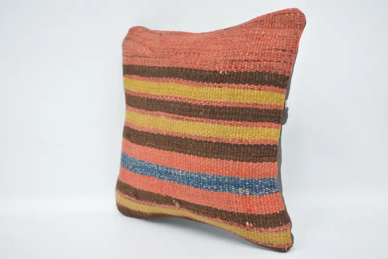 Red & Brown Embroidered Throw Pillow, 12x12 Inch Square Pillow - 4