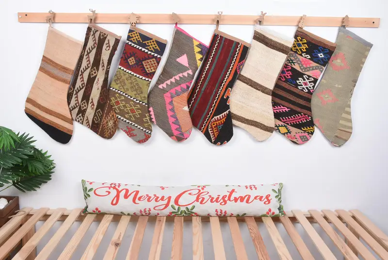 Festive Kilim Christmas Stocking, 8-Inch Wide Ornamental Stocking