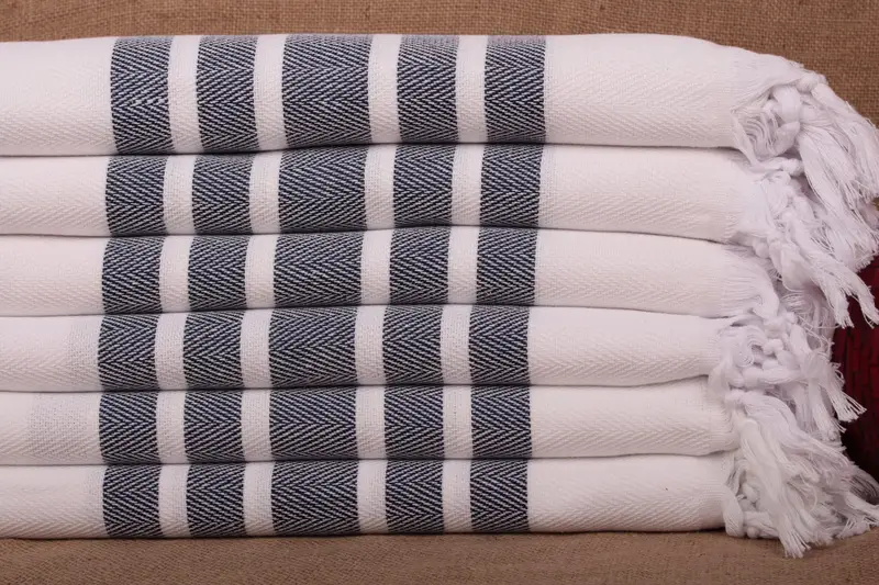 Toalla de playa de algodón turco con diseño de chevrón azul marino, 40 x 71 pulgadas