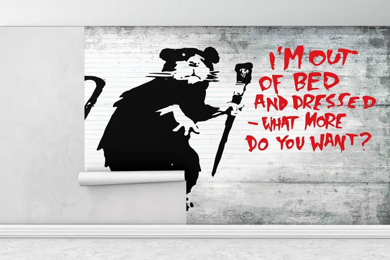 Paper Wall Art ,Graffiti Wall Decor,Wall Paper Peel and Stick,3d Wall Paper,Street Wall Mural,Banksy Out of Bed Rat Mural, - 5