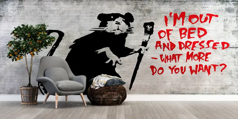 Paper Wall Art ,Graffiti Wall Decor,Wall Paper Peel and Stick,3d Wall Paper,Street Wall Mural,Banksy Out of Bed Rat Mural, - 6