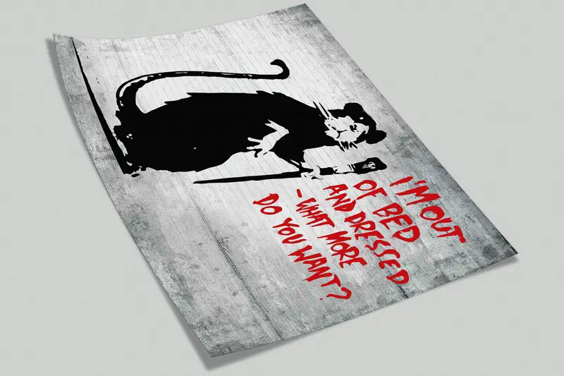 Paper Wall Art ,Graffiti Wall Decor,Wall Paper Peel and Stick,3d Wall Paper,Street Wall Mural,Banksy Out of Bed Rat Mural, - 4