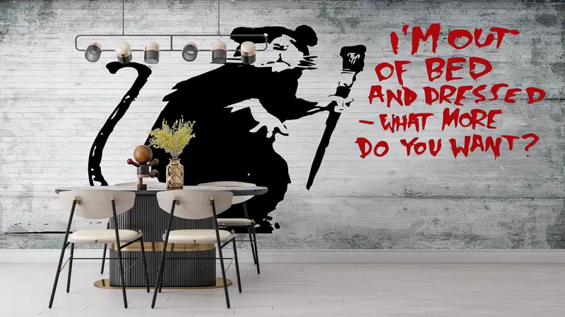 Paper Wall Art ,Graffiti Wall Decor,Wall Paper Peel and Stick,3d Wall Paper,Street Wall Mural,Banksy Out of Bed Rat Mural, - 7