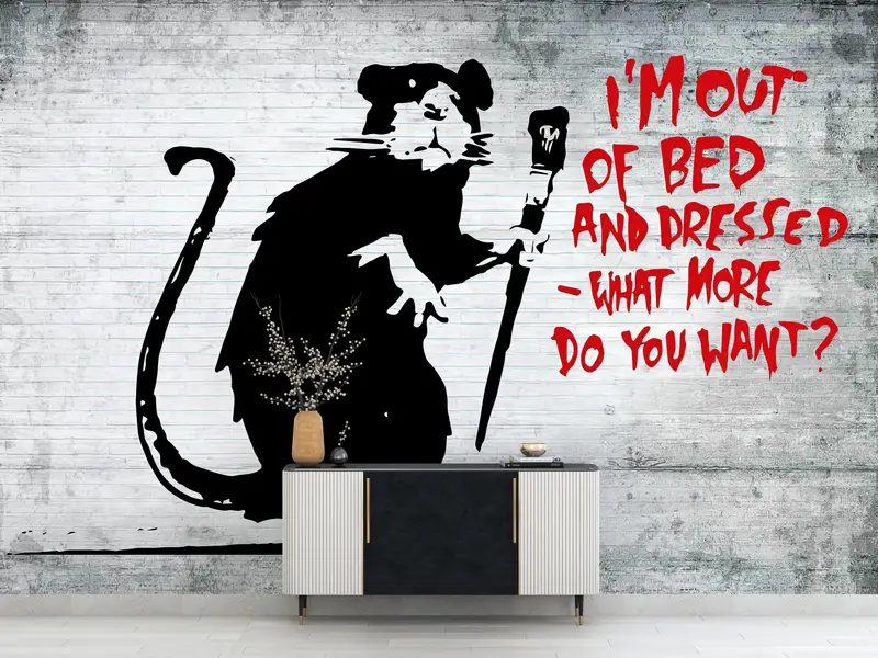Paper Wall Art ,Graffiti Wall Decor,Wall Paper Peel and Stick,3d Wall Paper,Street Wall Mural,Banksy Out of Bed Rat Mural, - 8