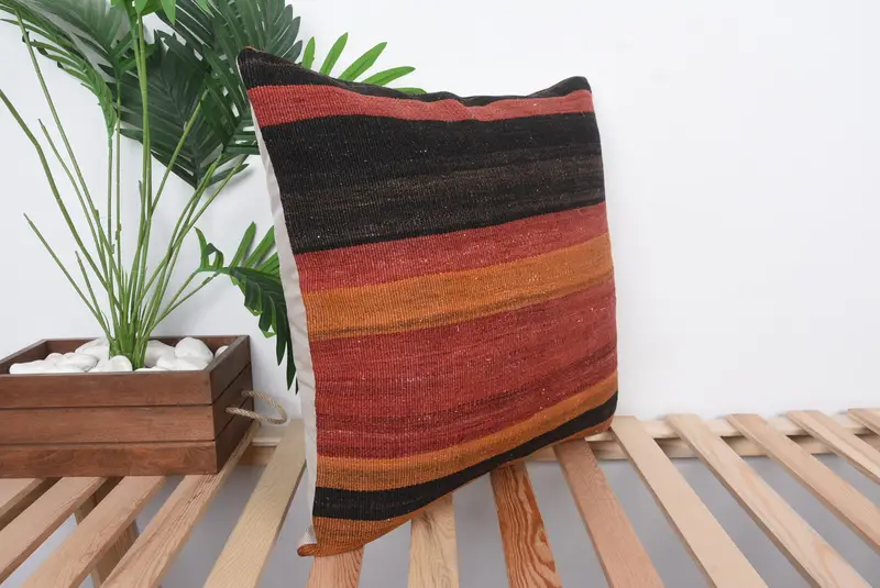 Handwoven Pillow Cover Cushion Case, Cushion, Ethnic Throw Cushion Case, Kilim Pillow, Boho Pillow, 20x20 Red Cushion Cover, Home Decor Pillow - 4