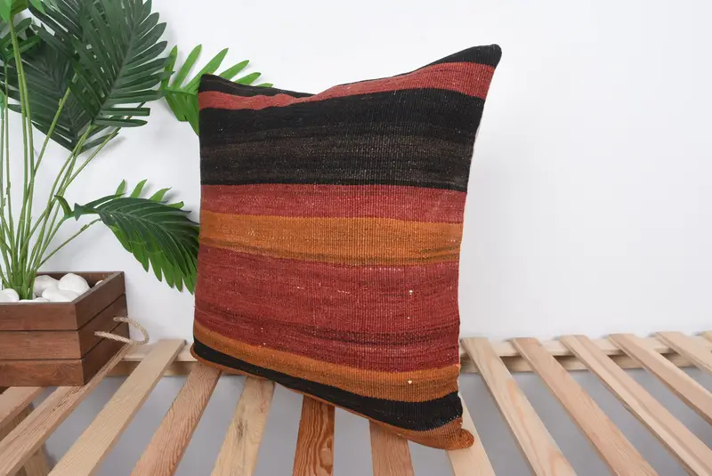 Handwoven Pillow Cover Cushion Case, Cushion, Ethnic Throw Cushion Case, Kilim Pillow, Boho Pillow, 20x20 Red Cushion Cover, Home Decor Pillow - 5