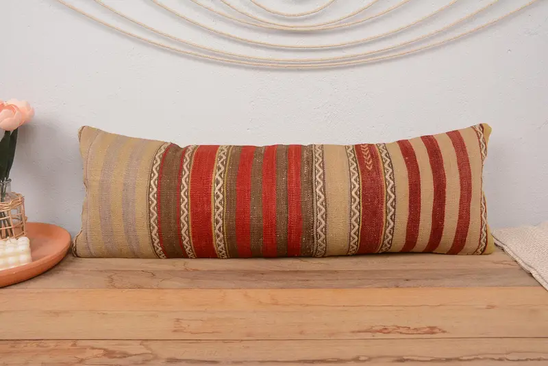 Home Decor Pillow, Vintage Pillow, Throw Kilim Pillow, Turkish Corner Cushion, Ottoman Pillow, Cushion Case, Bright Pillow, 12x36 Red Cushion Cover - 2