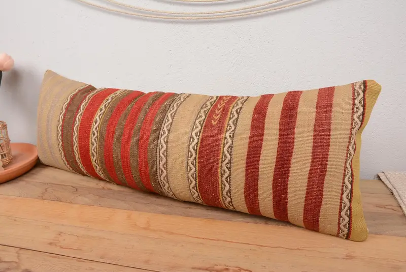 Home Decor Pillow, Vintage Pillow, Throw Kilim Pillow, Turkish Corner Cushion, Ottoman Pillow, Cushion Case, Bright Pillow, 12x36 Red Cushion Cover - 4