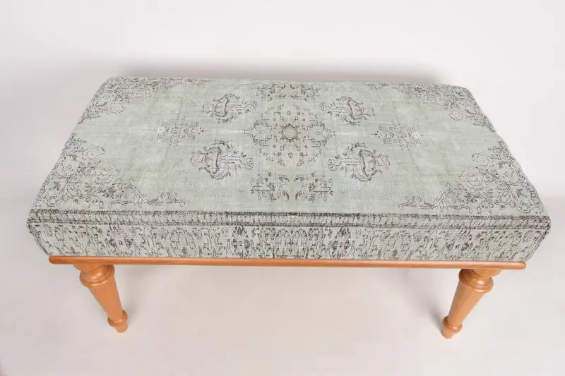 モジュラーグリーン&グレーオットマンセット、キリム風ウールブレンドオットマン