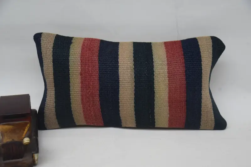 Vintage Gift 8x16 inch Euro Sham, Home Decor Striped Indoor WovenRed Cushion - 1