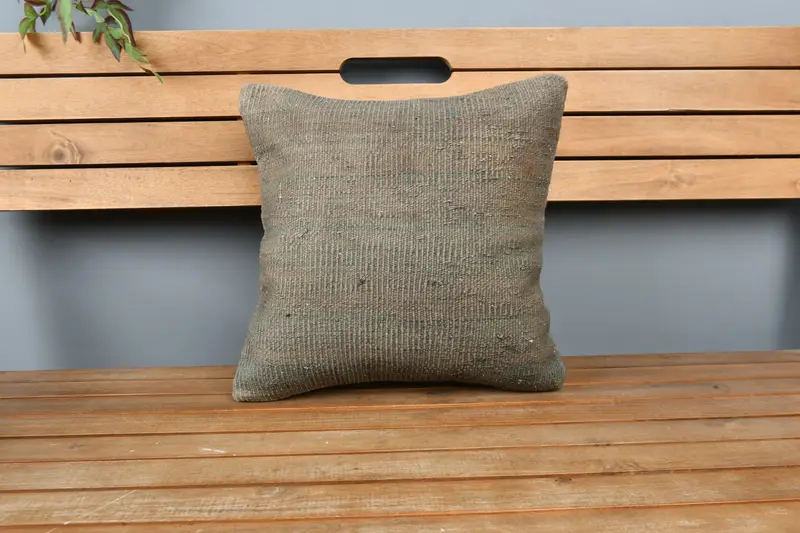Pillow Sham, Colorful Pillow Sham, Sustainable Cushion Cover, Boho Pillow, 16x16 Brown Pillow Sham, Kilim Pillow Cover, Ethnical Kilim Rug Pillow - 6