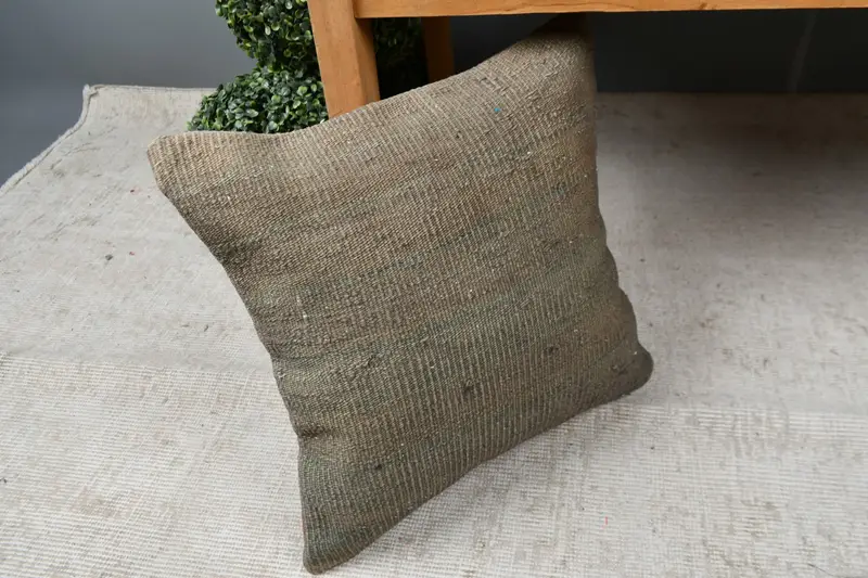Pillow Sham, Colorful Pillow Sham, Sustainable Cushion Cover, Boho Pillow, 16x16 Brown Pillow Sham, Kilim Pillow Cover, Ethnical Kilim Rug Pillow - 7