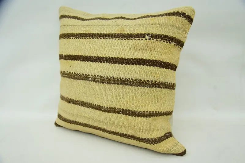 Retro Pillow Cover, Authentic Pillow Cover, 16x16 Beige Cushion Cover, Cushion Cover, Turkish Pillow, Boho Pillow, Throw Kilim Pillow - 3