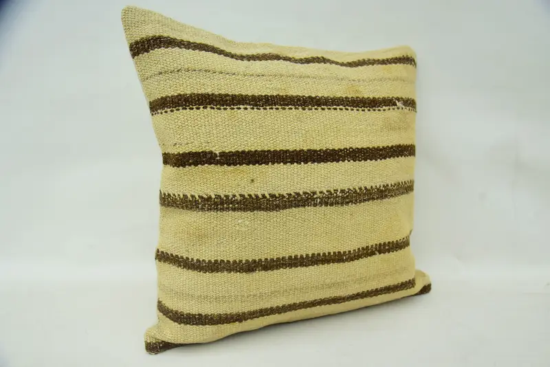 Retro Pillow Cover, Authentic Pillow Cover, 16x16 Beige Cushion Cover, Cushion Cover, Turkish Pillow, Boho Pillow, Throw Kilim Pillow - 2