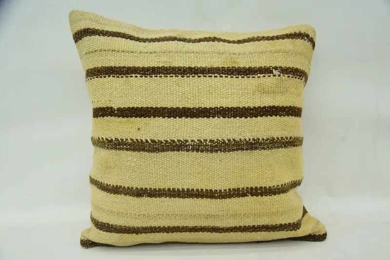 Retro Pillow Cover, Authentic Pillow Cover, 16x16 Beige Cushion Cover, Cushion Cover, Turkish Pillow, Boho Pillow, Throw Kilim Pillow - 4