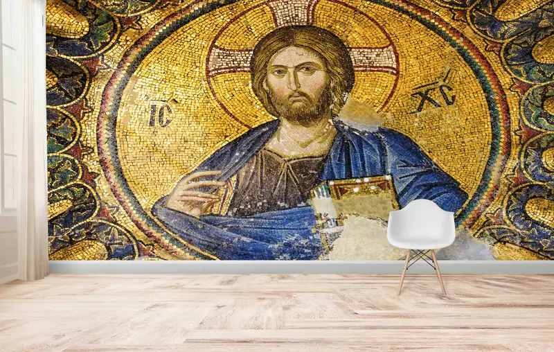 Ev için Zarif İsa Mesih Mozaik Fresk Baskılı Duvar Kağıdı