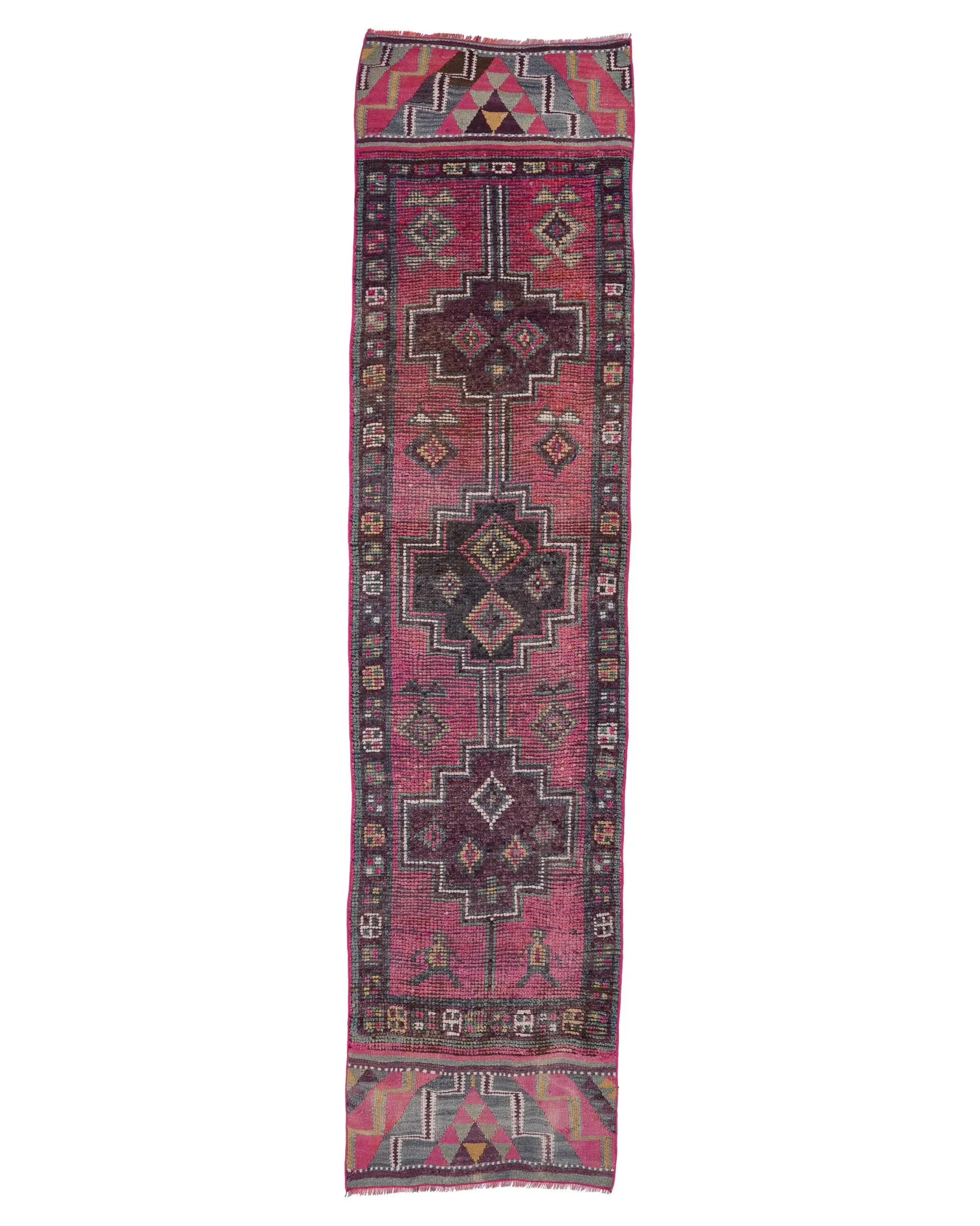 Turkish Herki Rug 2.7x11.2 ft (81x340 cm), Red Animal Print Vintage Rug - 1