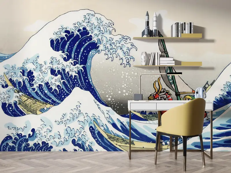 The Legend of Zelda Windwaker The Great Wave off Kanagawa Wall Decals, The Legend of Zelda Wallpaper, Windwaker Paper Art, Paper Wall Art, - 7