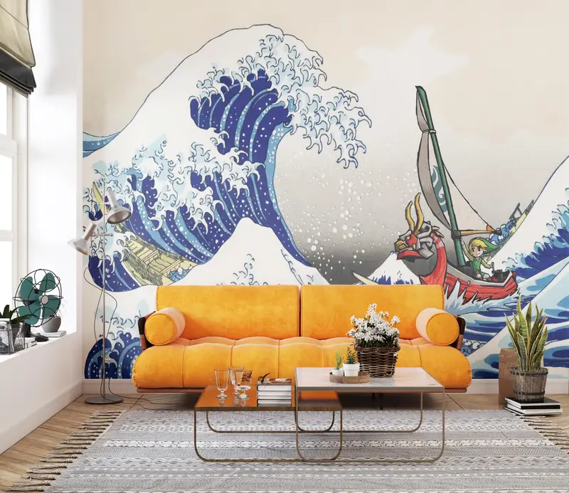 The Legend of Zelda Windwaker The Great Wave off Kanagawa Wall Decals, The Legend of Zelda Wallpaper, Windwaker Paper Art, Paper Wall Art, - 5
