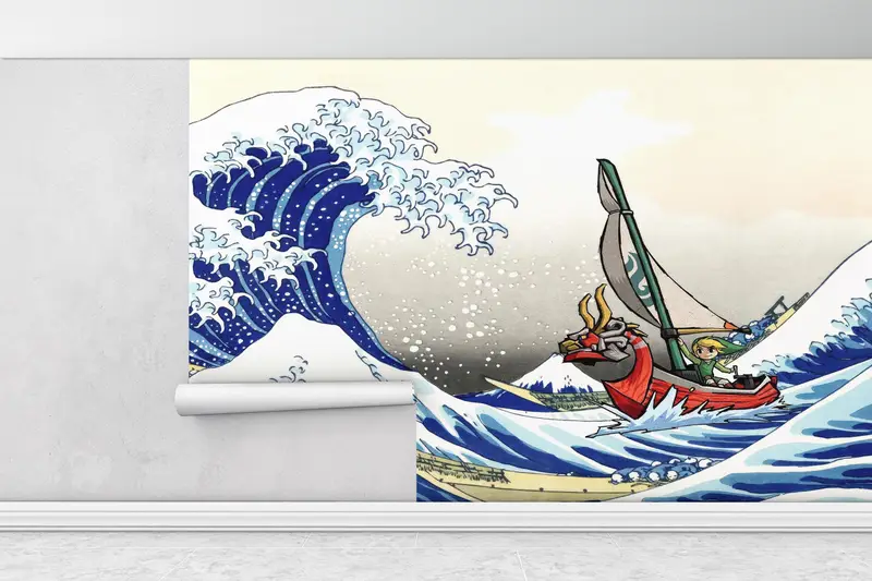 The Legend of Zelda Windwaker The Great Wave off Kanagawa Wall Decals, The Legend of Zelda Wallpaper, Windwaker Paper Art, Paper Wall Art, - 1