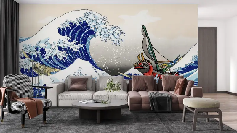 The Legend of Zelda Windwaker The Great Wave off Kanagawa Wall Decals, The Legend of Zelda Wallpaper, Windwaker Paper Art, Paper Wall Art, - 4