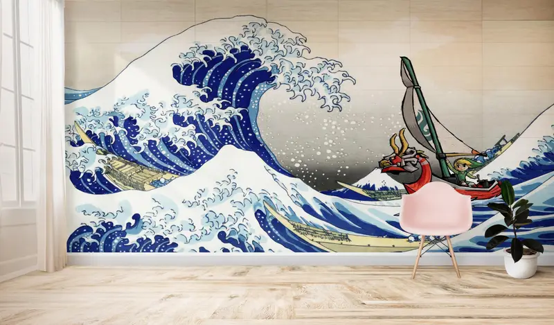 The Legend of Zelda Windwaker The Great Wave off Kanagawa Wall Decals, The Legend of Zelda Wallpaper, Windwaker Paper Art, Paper Wall Art, - 3