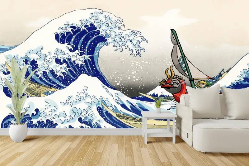 The Legend of Zelda Windwaker The Great Wave off Kanagawa Wall Decals, The Legend of Zelda Wallpaper, Windwaker Paper Art, Paper Wall Art, - 2