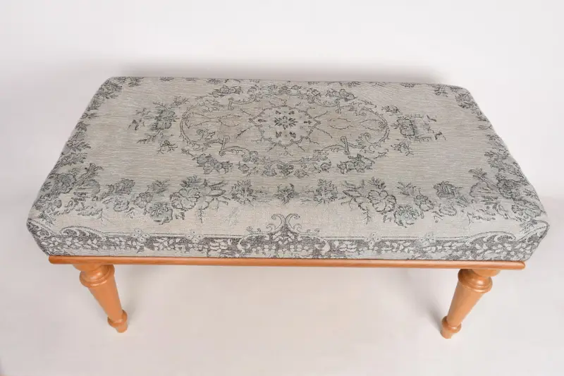 Modular Kilim-Inspired Ottoman, Beige Wool Blend Sofa Set Ottoman