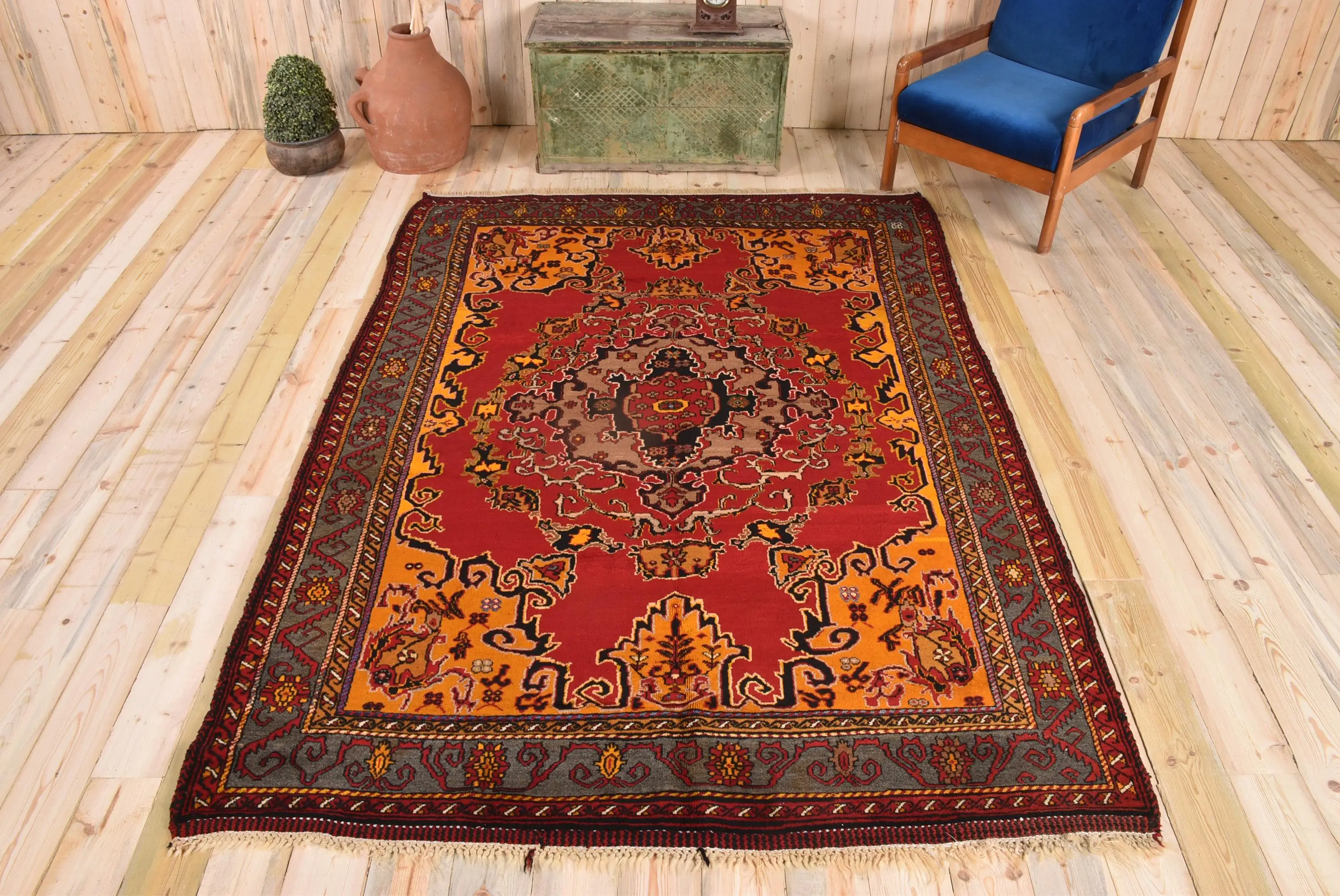 Turkish Vintage Rug, 5.9x8.3 ft Large Rug, Red Rug - 1