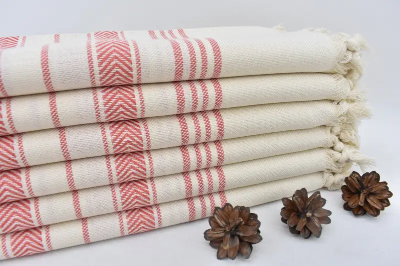 Beach Towel Monogram Turkish Cotton Red Stripes, 70x40 Inches