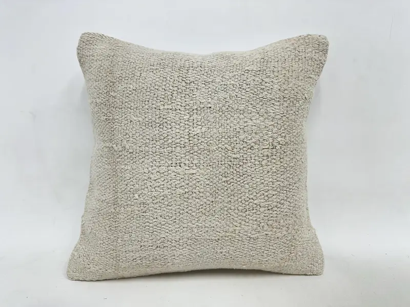 Turkish Pillow, Interior Designer Pillow, Cushion, Bolster Cushion Case, Vintage Pillow Sham, Ethnical Kilim Rug Pillow, 16x16 Beige Pillow Sham - 1