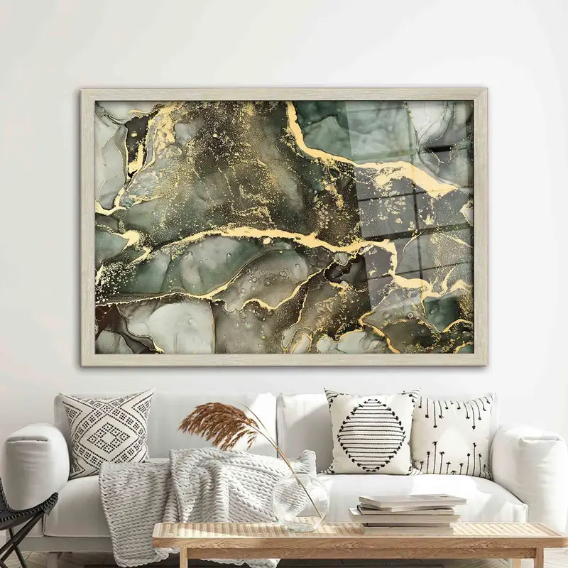 Elegant Green Marble Printed Glass: Modern Luxury Home Decor