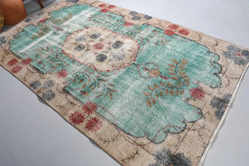 Türkischer Vintage-Teppich, 5,2 x 8,6 Fuß großer Oushak-Teppich, blauer großer Ikat-Teppich - 1