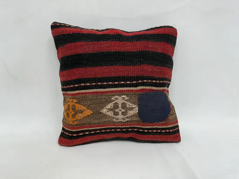 Colorful Pillow Case, Boho Chic Pillow, Pillow Sham, Kilim Pillow Cover, Seat Pillow Case, Turkish Kilim Pillow, Boho Pillow, 18x18 Red Pillow - 1