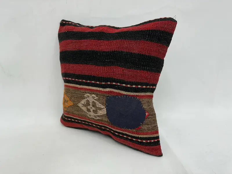 Colorful Pillow Case, Boho Chic Pillow, Pillow Sham, Kilim Pillow Cover, Seat Pillow Case, Turkish Kilim Pillow, Boho Pillow, 18x18 Red Pillow - 4