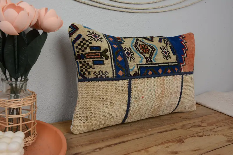 12x20 Beige Cushion Case, Cushion Cover, Throw Kilim Pillow, Luxury Pillow, Armchair Pillow, Pillow for Couch, Boho Pillow Sham Cover - 1